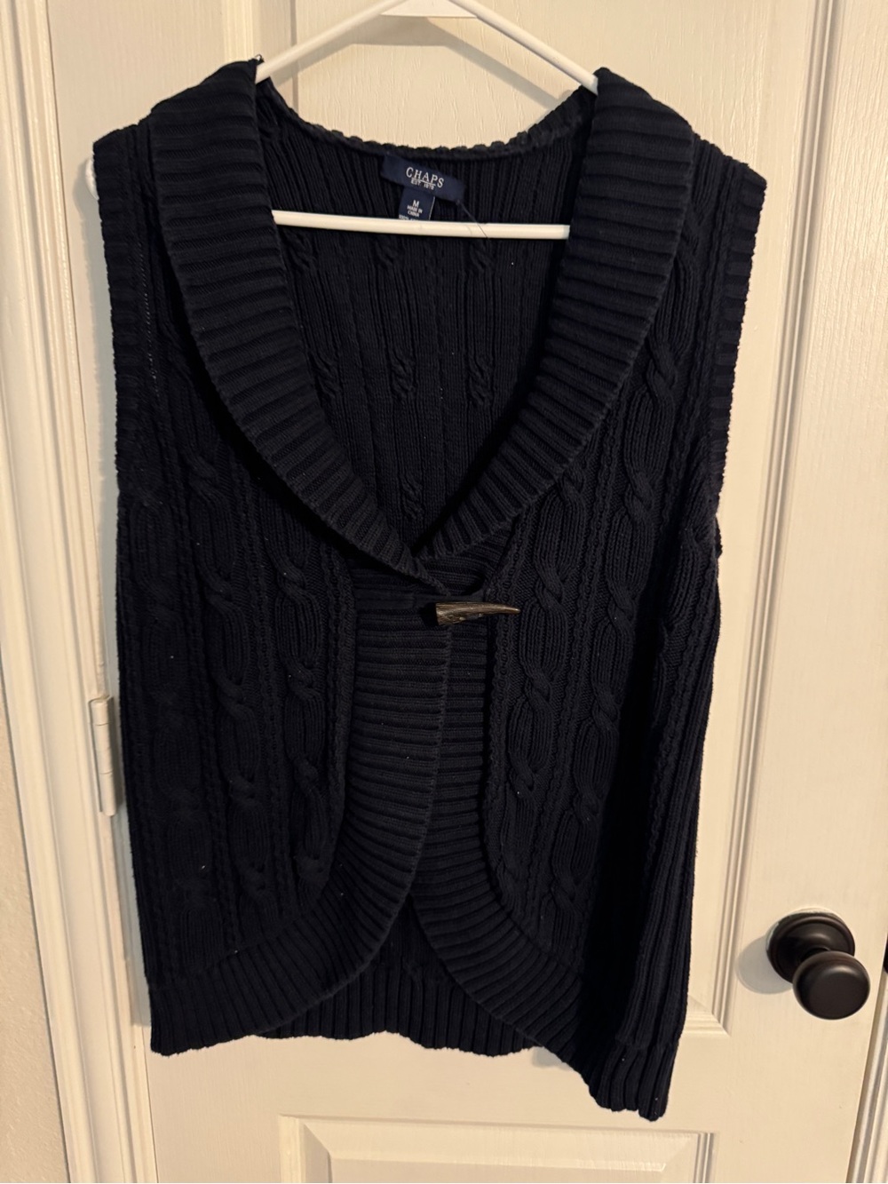Chaps Black Cable-Knit Shawl-Collar Sweater Vest with Toggle